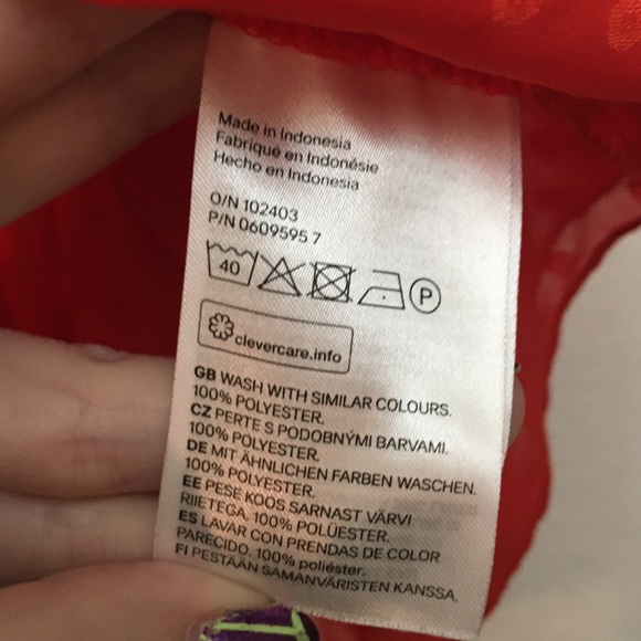 H&M Red Blouse Ruffle Swiss Polka Dot Sheer Lightweight Keyhole Top Sz 8 S M - Picture 8 of 9